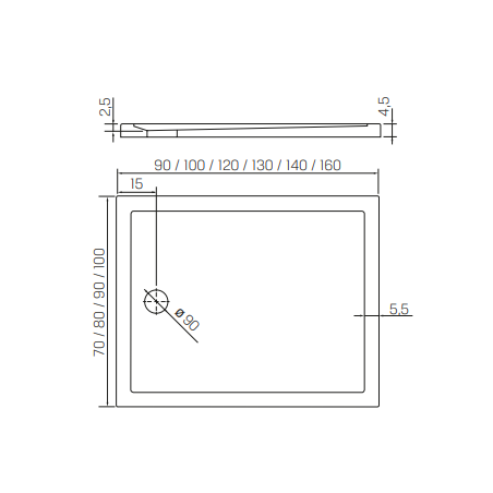 New Trendy Brodzik NEW CANTARE akrylowy prostokątny 90x70x4,5