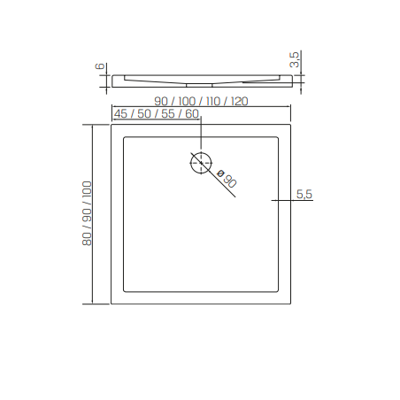 New Trendy BRODZIK PRYSZNICOWY CANTARE PROSTOĄTNY 100X80X6 GŁ. 3,5CM - 90 (OBUDOWA ZINTEGROWANA, PODSTAWA POSADZKA)