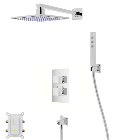 Zestaw prysznicowy Corsan Ango chrom z deszczownicą LED, baterią termostatyczną, słuchawką i wylewką