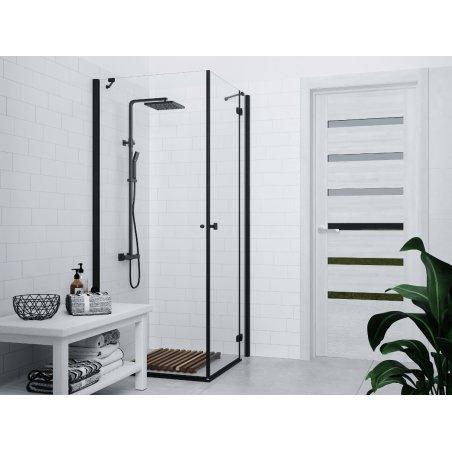 Zestaw natryskowy z termostatem Kolumna Corsan ANGO Deszczownica 25cm Czarna