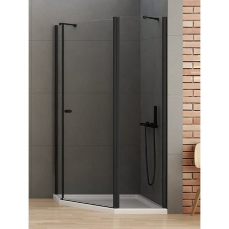 NZ2 KABINA NEW SOLEO BLACK 1D PIĘCIOKĄTNA ASYMETRYCZNA U 100x80x195 CZYSTE 6mm ACTIVE SHIELD 2.0 KOLUMNA NA DŁ. ŚCIANCE