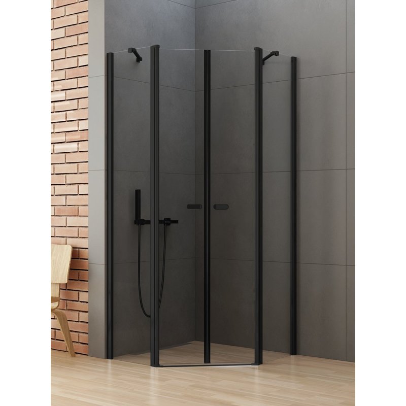 KABINA NEW SOLEO BLACK 2D PIĘCIOKĄTNA 90x90x195 CZYSTE 6mm ACTIVE SHIELD 2.0