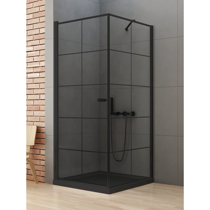 KABINA NEW SOLEO BLACK 1D KWADRATOWA L CZYSTE 6mm ACTIVE SHIELD 2.0 WZÓR KRATKA