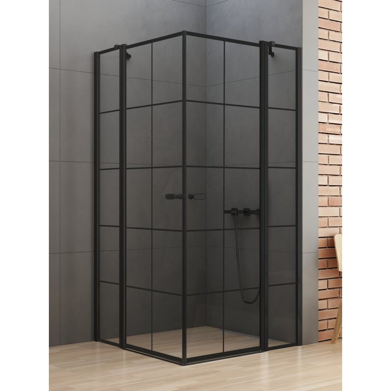 KABINA NEW SOLEO BLACK 2D KWADRATOWA  90x90x195 CZYSTE 6mm ACTIVE SHIELD 2.0 WZÓR KRATKA