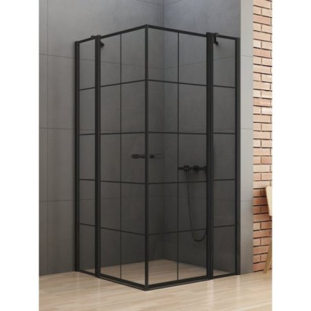 KABINA NEW SOLEO BLACK 2D KWADRATOWA 90x90x195 CZYSTE 6mm ACTIVE SHIELD 2.0 WZÓR KRATKA